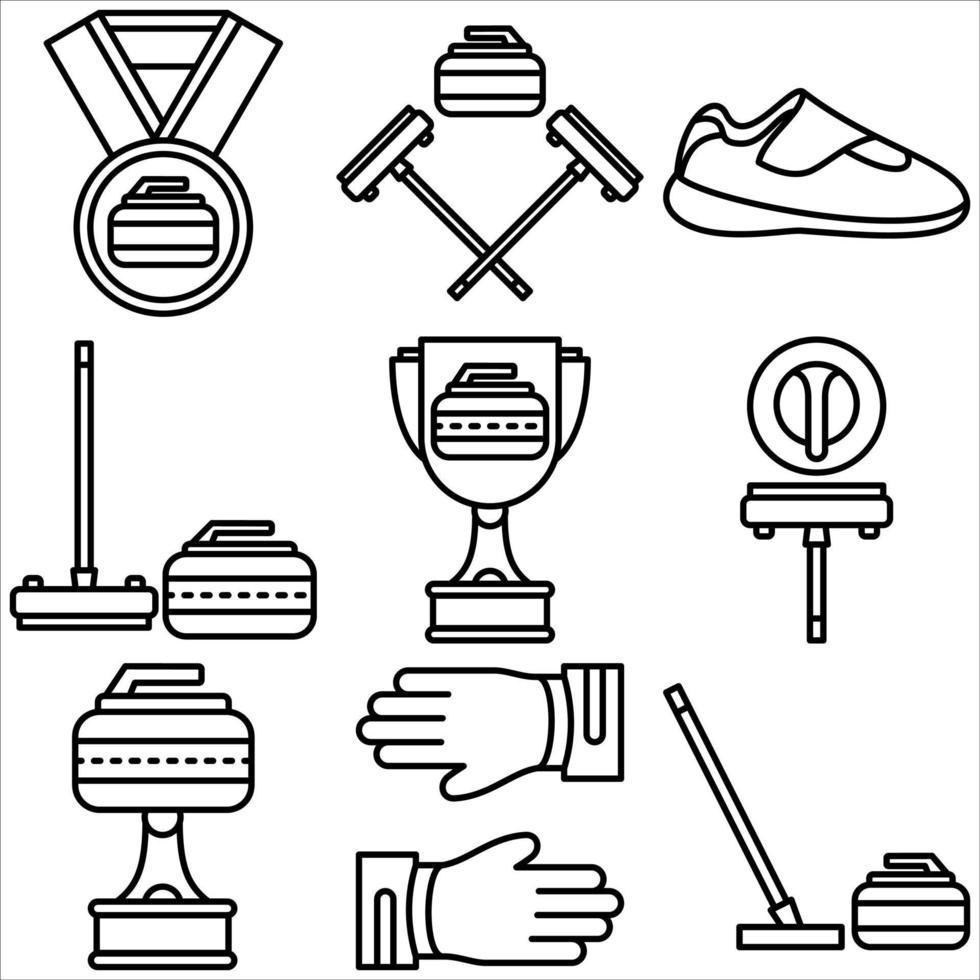 Curling icon set outline style part two vector