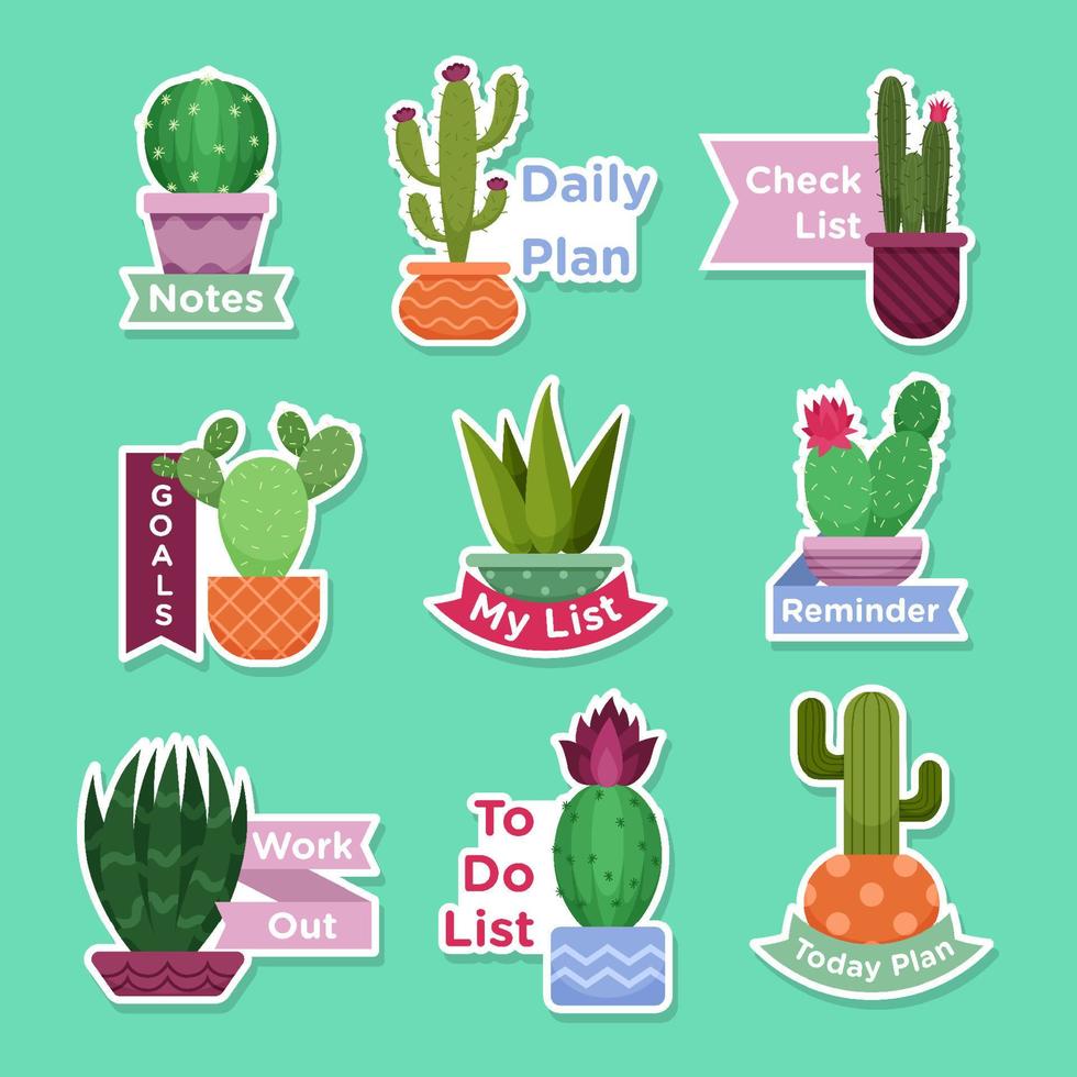 Cactus Succulent Plants Journal Sticker Set vector