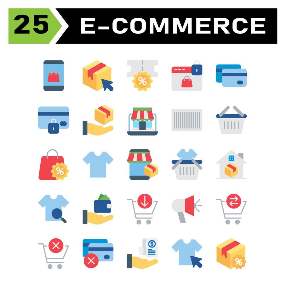 E commerce icon set include phone, smart phone, online, shop, bag, shipping, package, choice, click, cursor, discount, market, commerce, shopping, web, lock, password, protect, online shop, payment vector