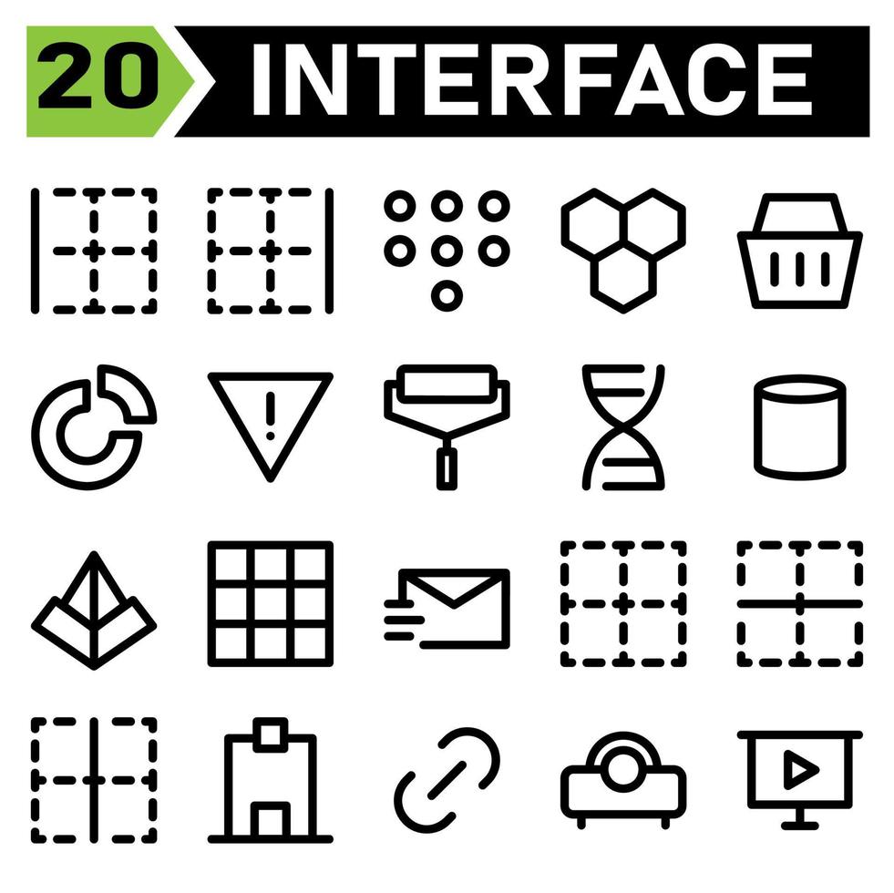 User interface icon set include left, border, cell, table, spreadsheet, user interface, right, dial pad, keypad, touch, numbers, hive, bee, nature, honey, basket, shopping, cart, e commerce, pie,chart vector