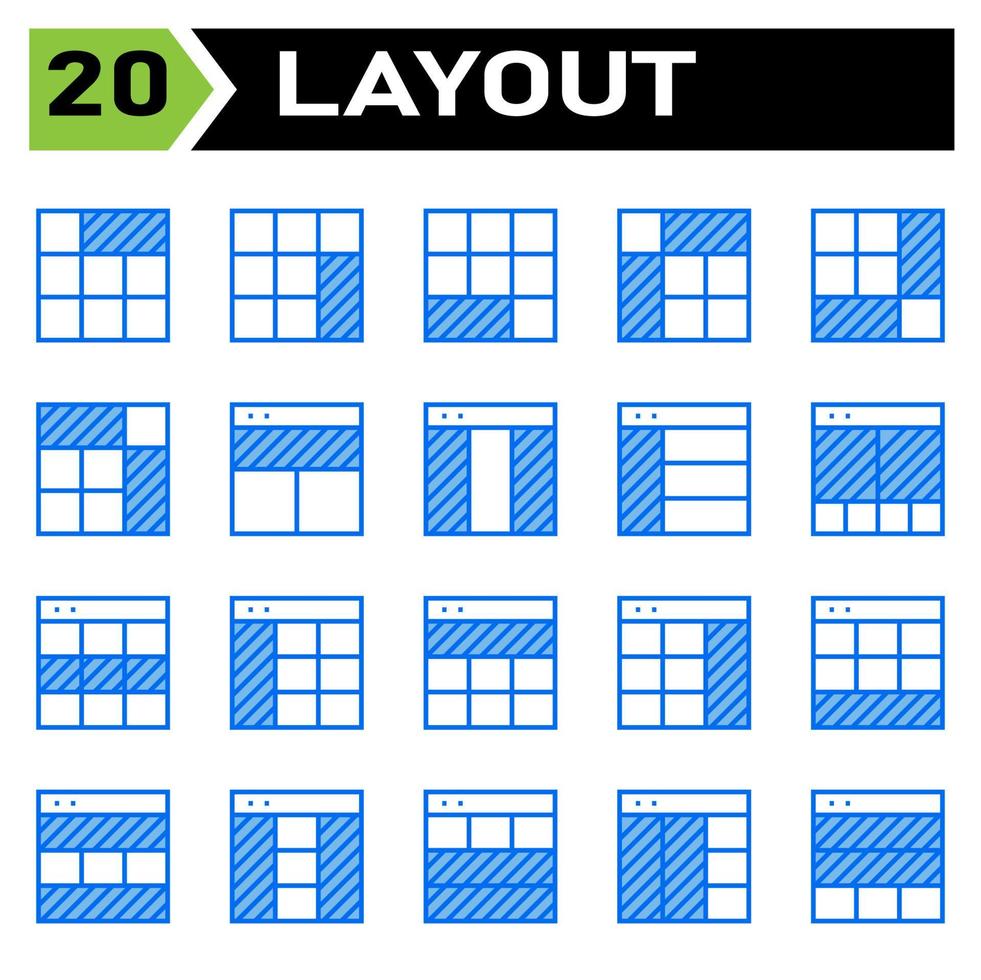 Layout icon set include layout, grid, dashboard, interface, user interface, align, template, design, flayer, graphic, cover, poster, vector, banner, creative, concept, brochure, abstract, modern, bus vector