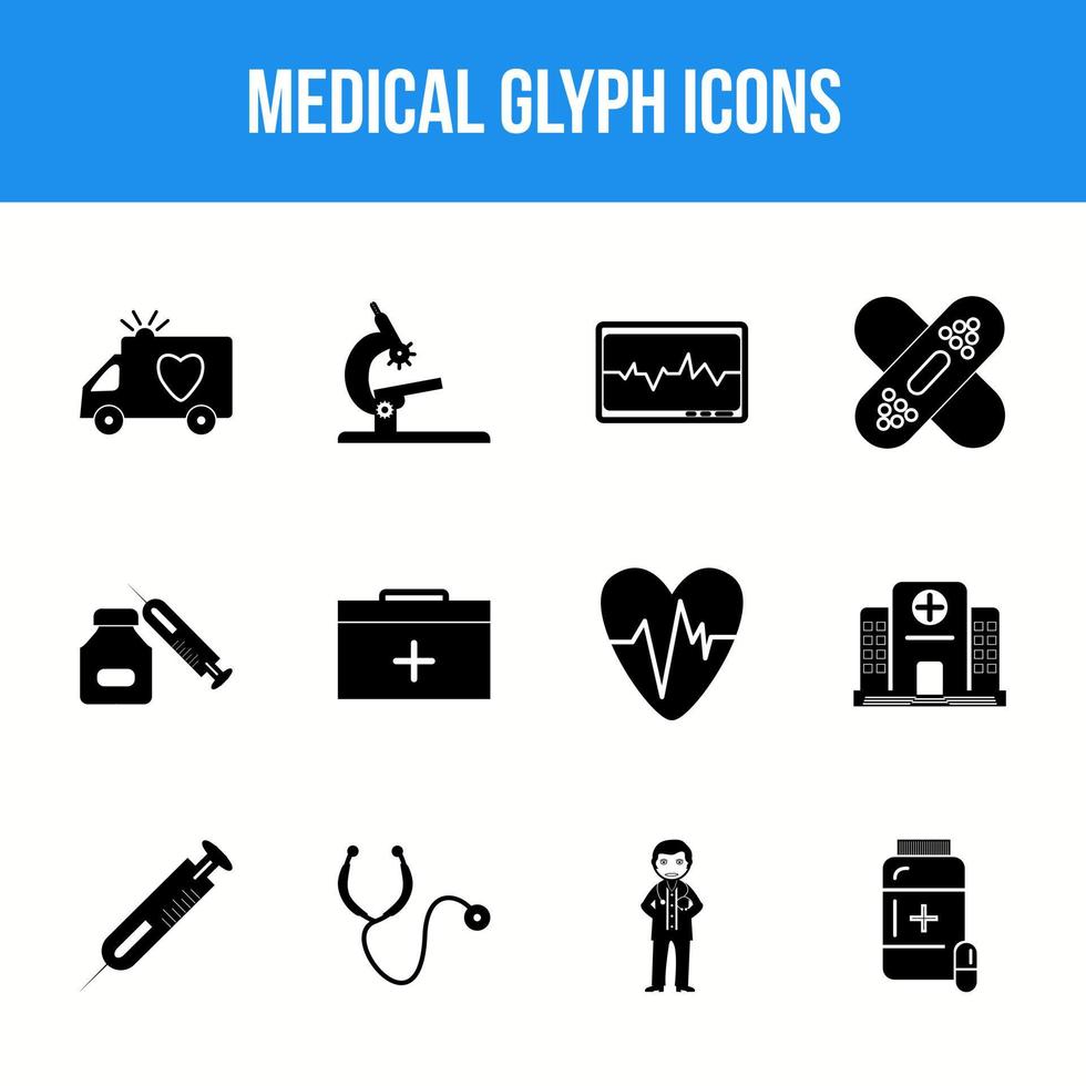 conjunto de iconos de glifo médico único vector