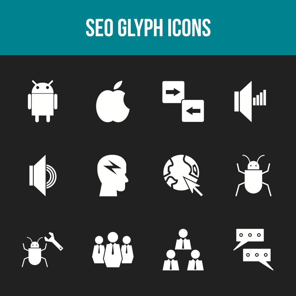 Unique SEO Glyph icon set vector