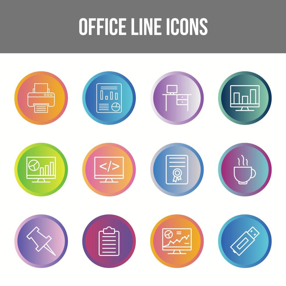 Unique Office Line icon set vector