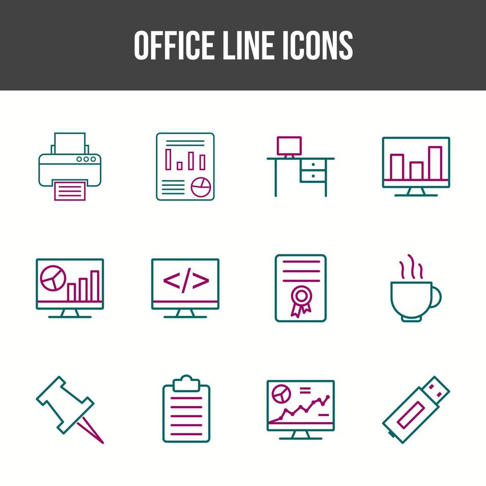 conjunto de iconos de línea de oficina única vector