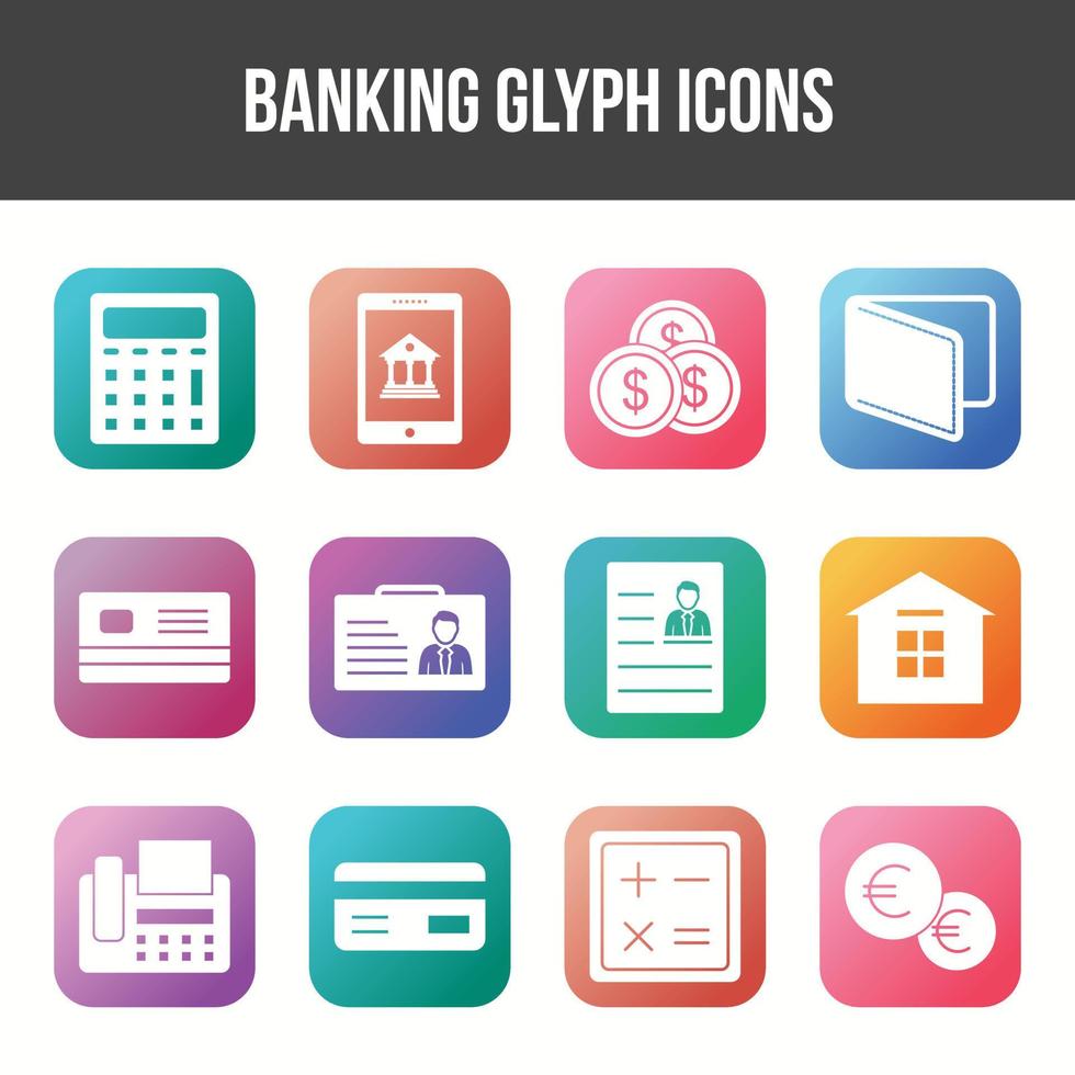 Unique Banking Glyph icon set vector