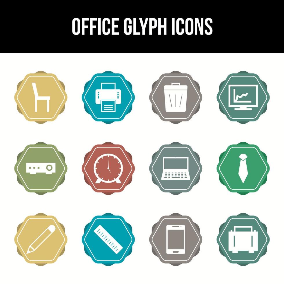 Unique Office Glyph icon set vector