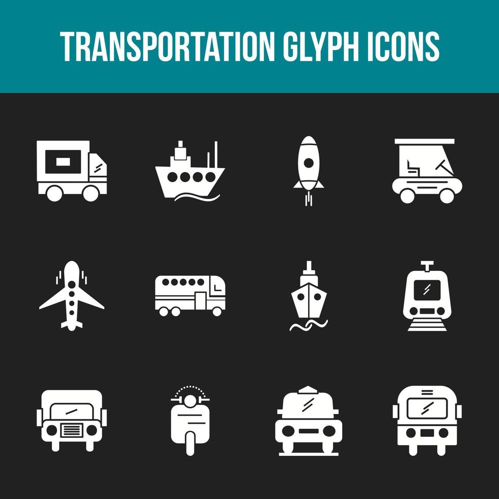conjunto de iconos de glifo de transporte único vector