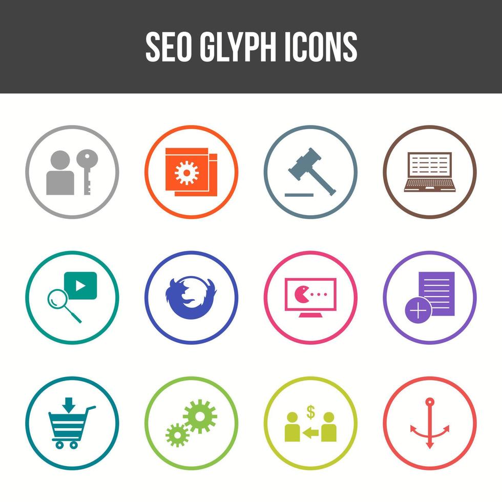 Unique SEO Glyph icon set vector