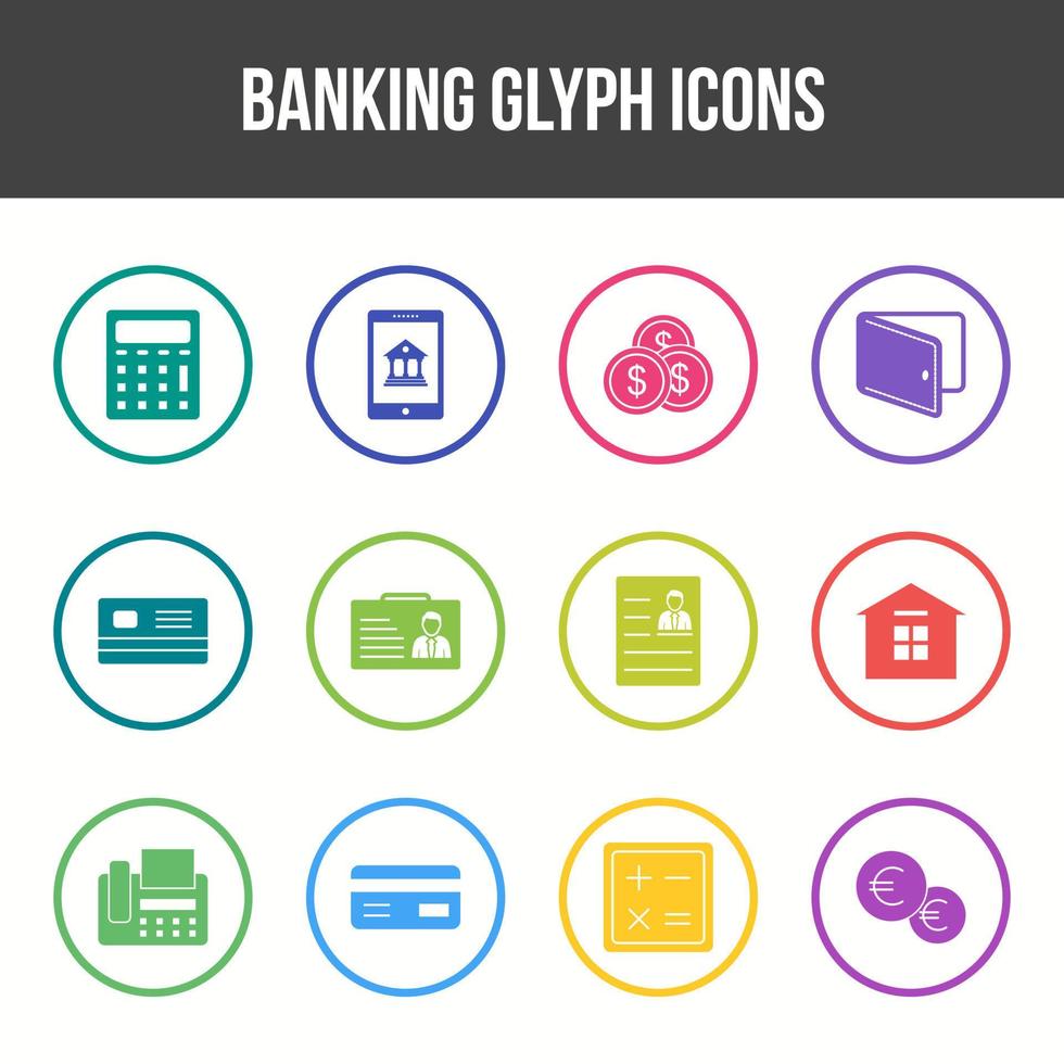 Unique Banking Glyph icon set vector