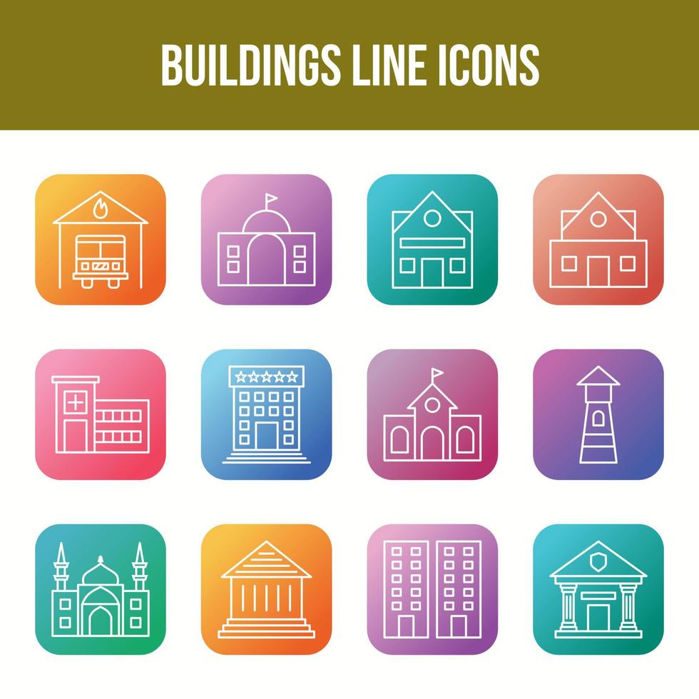 Unique Buildings Line icon set vector