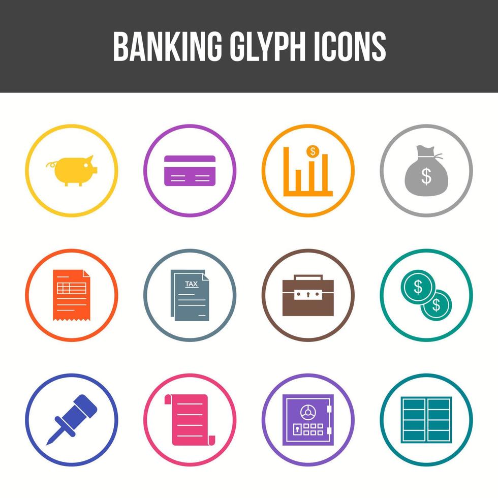 Unique Banking Glyph icon set vector