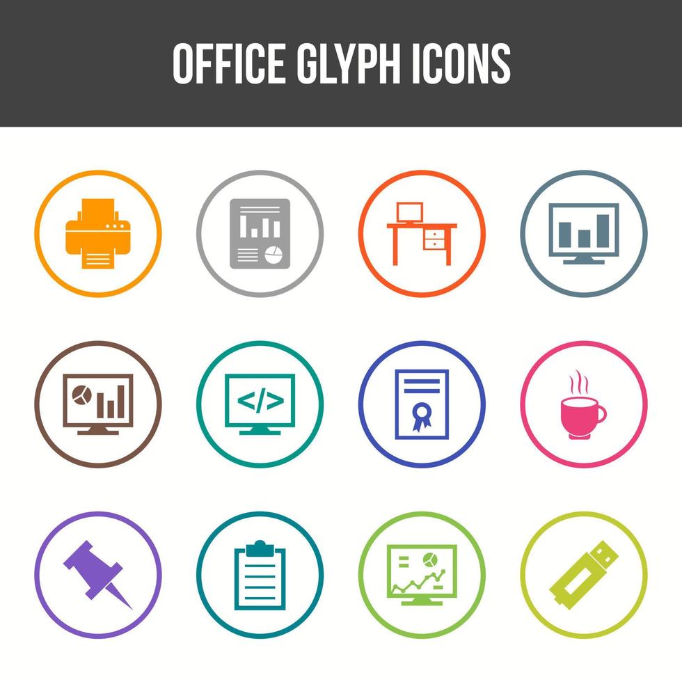 Unique Office Glyph icon set vector