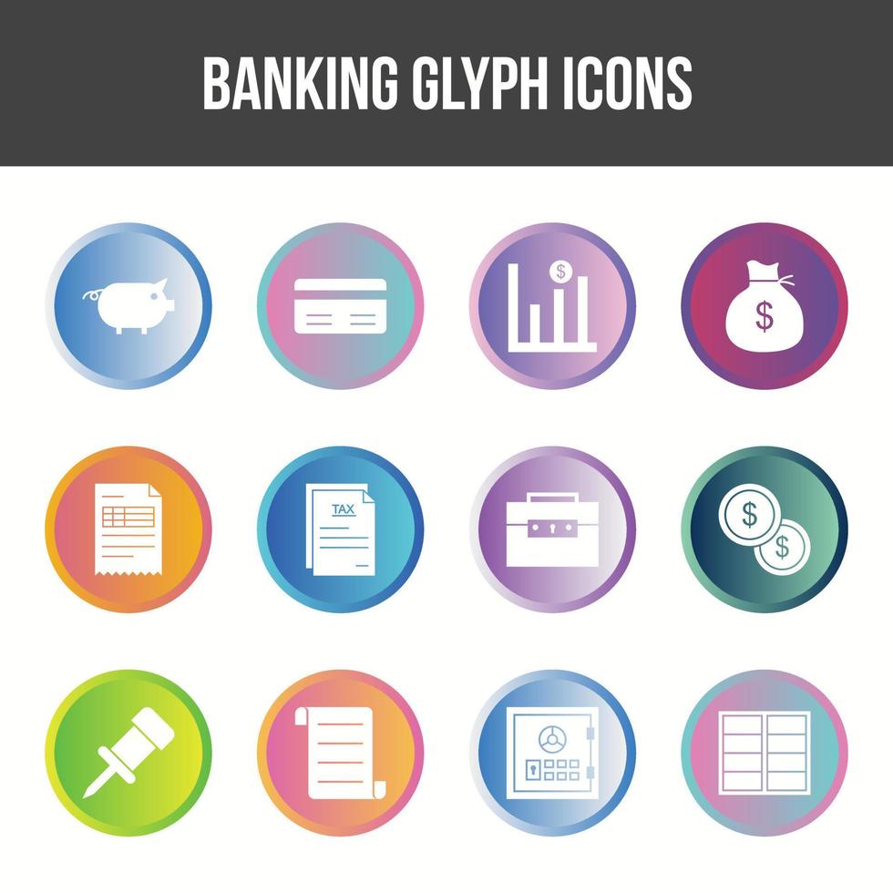 Unique Banking Glyph icon set vector