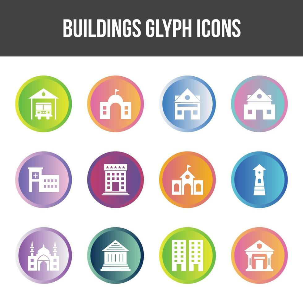Unique Buildings Glyph icon set vector