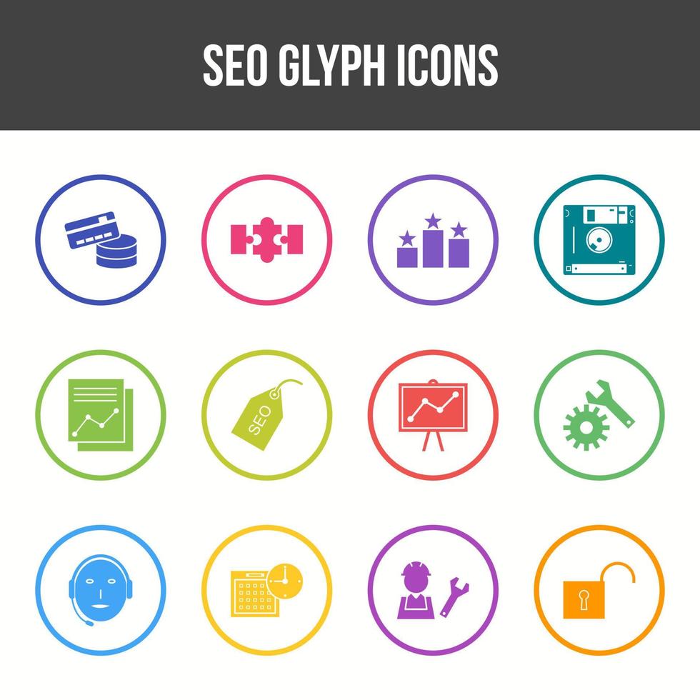 Unique SEO Glyph icon set vector
