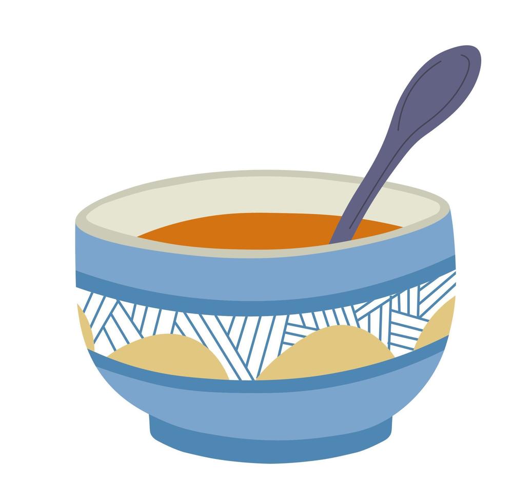 Tea served in small cup with spoon, cafe breakfast vector