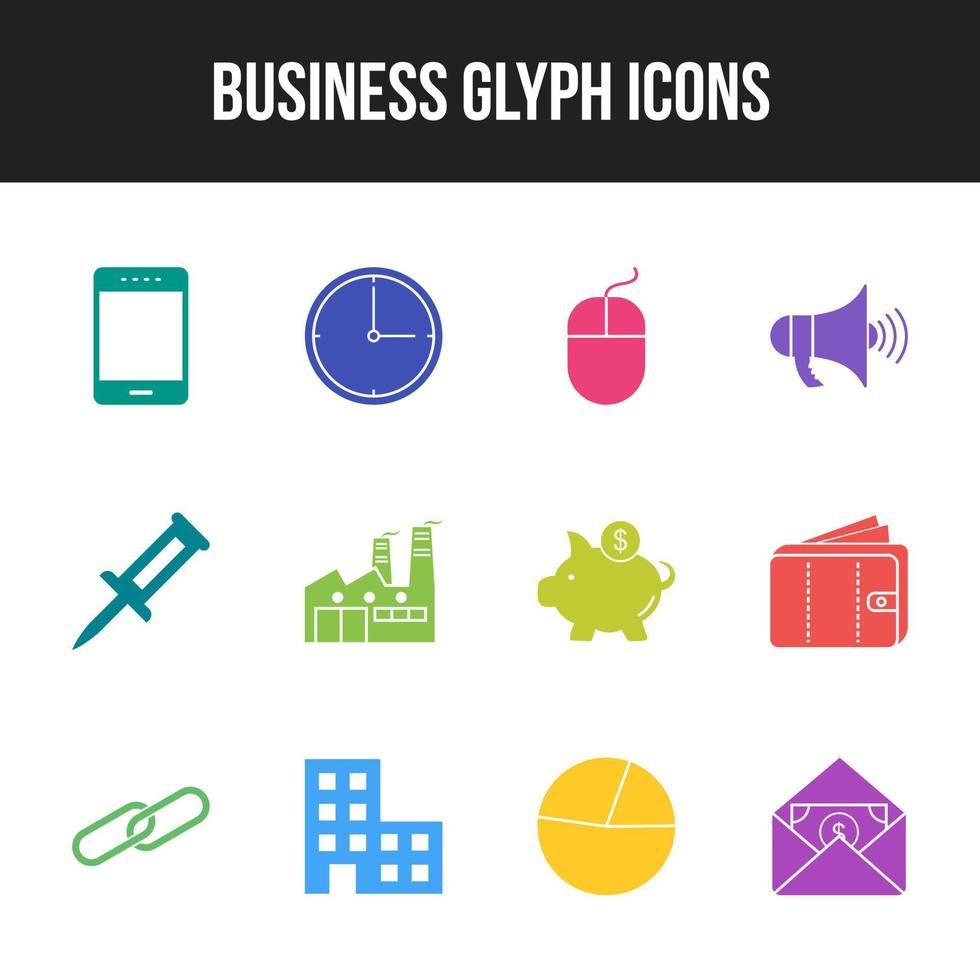 Unique Business Glyph icon set vector