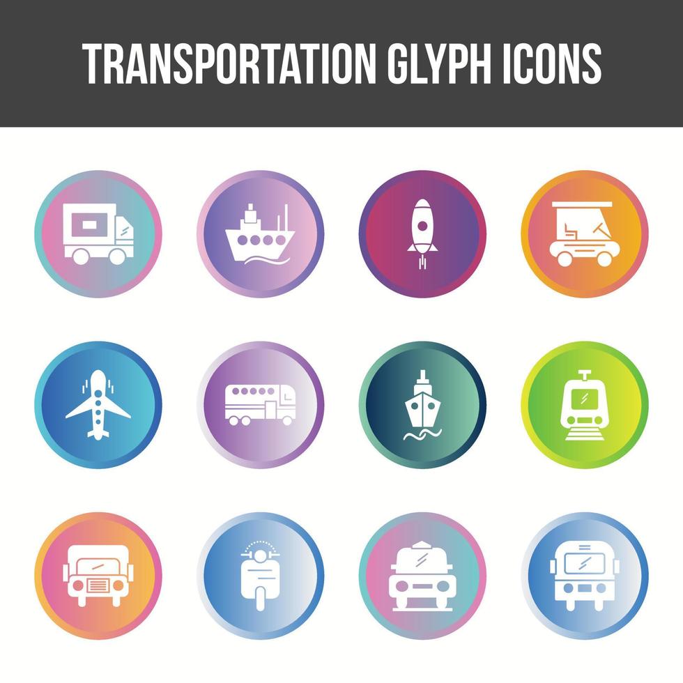 conjunto de iconos de glifo de transporte único vector