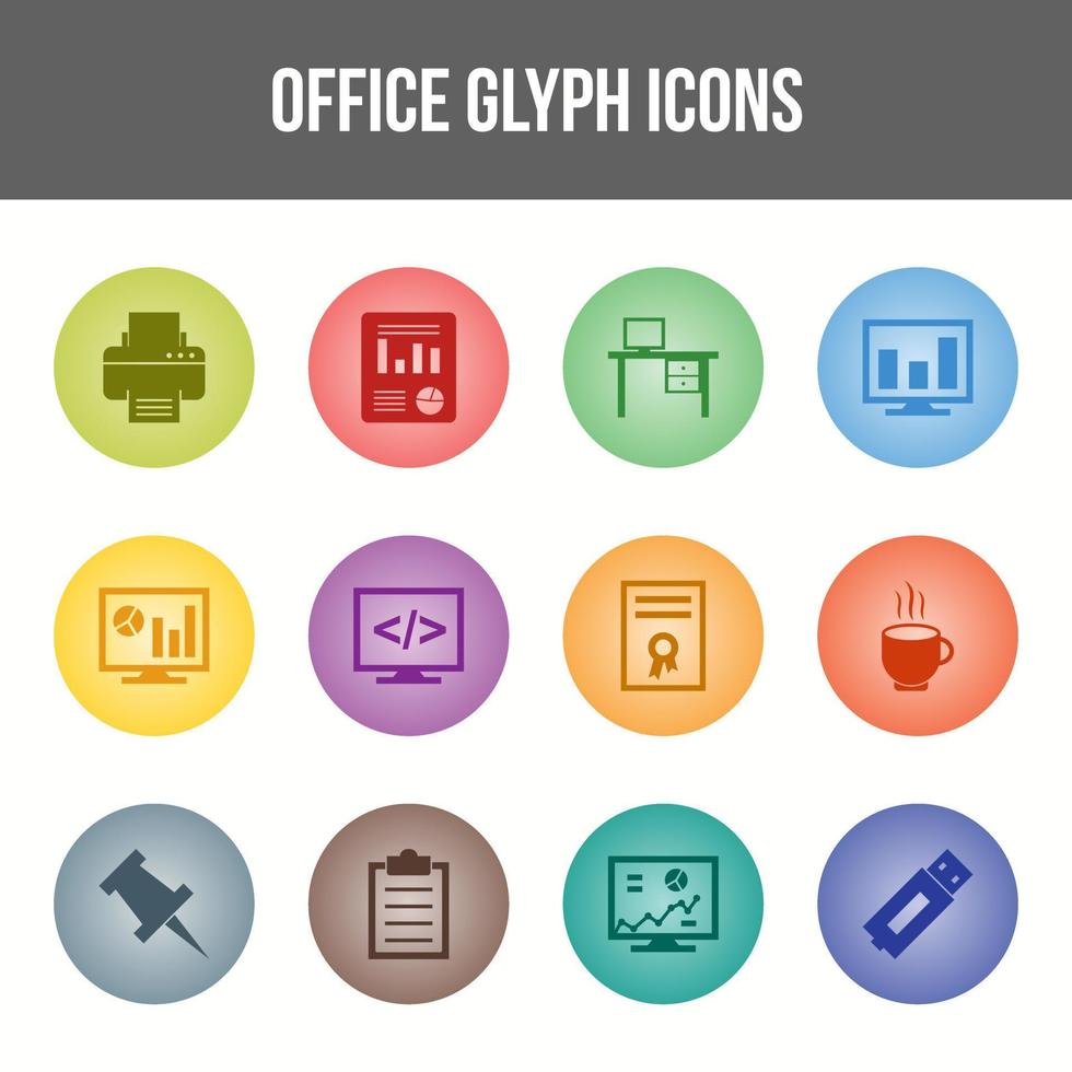 Unique Office Glyph icon set vector