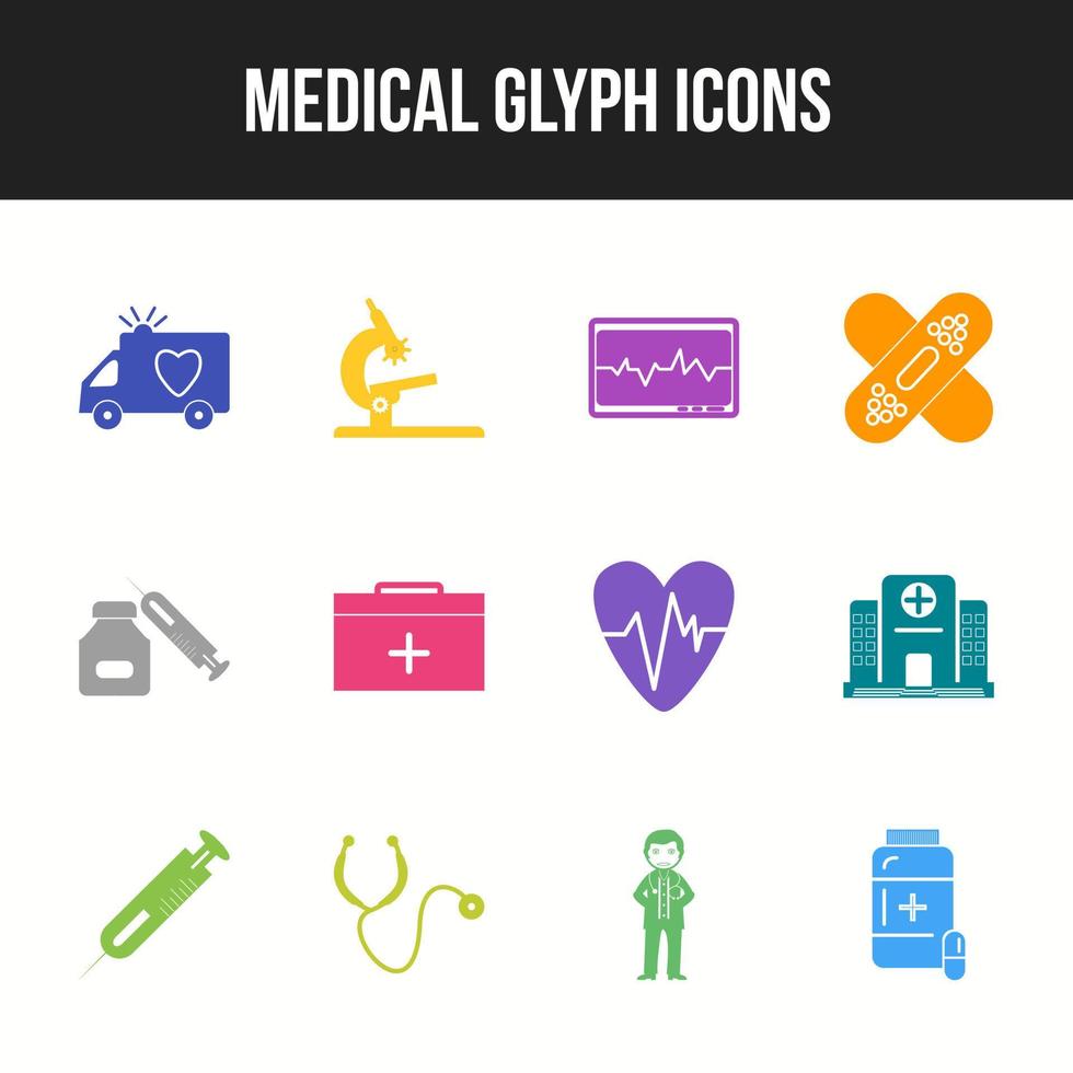 conjunto de iconos de glifo médico único vector