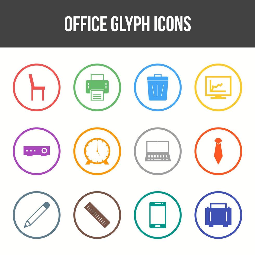 Unique Office Glyph icon set vector