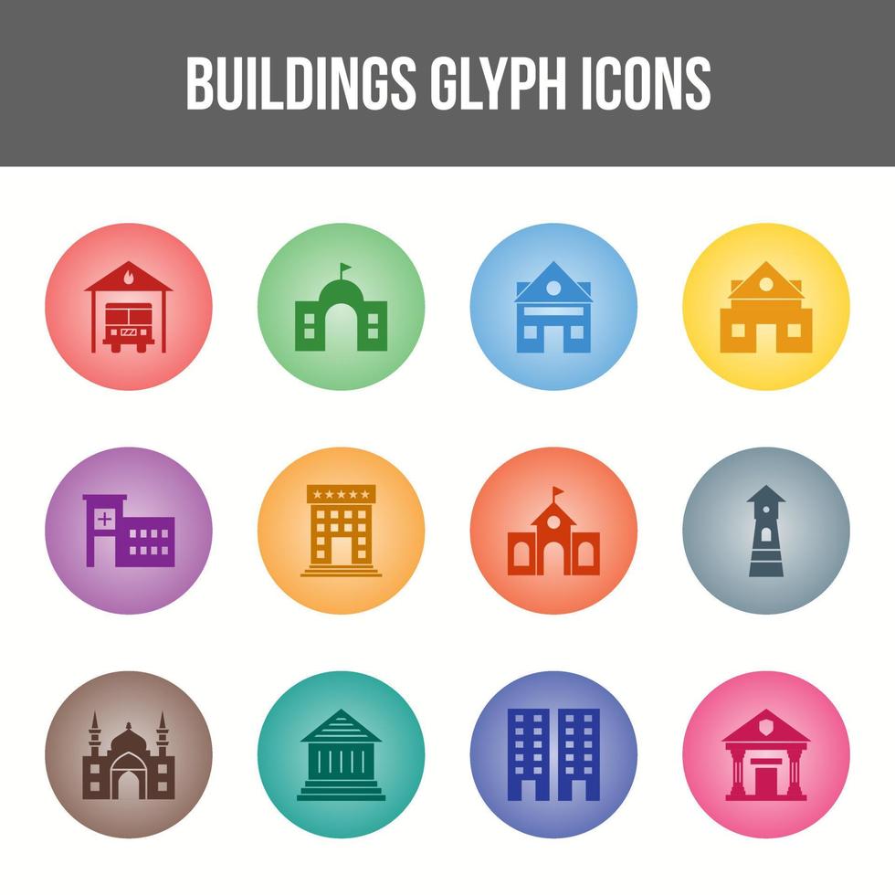 Unique Buildings Glyph icon set vector