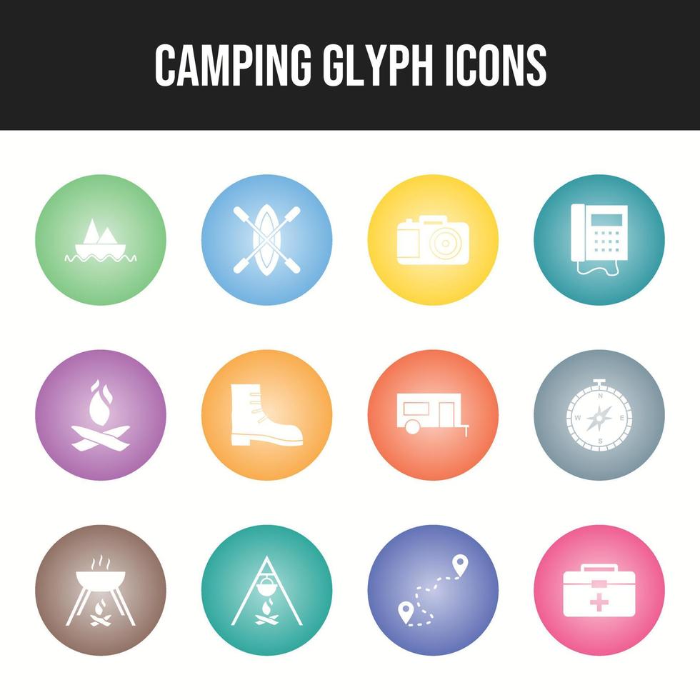 hermoso conjunto de iconos de vector de camping