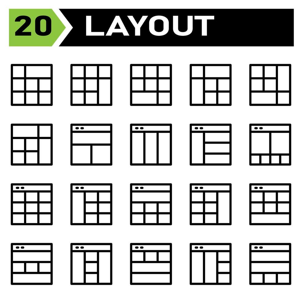 Layout icon set include layout, grid, dashboard, interface, user interface, align, template, design, flayer, graphic, cover, poster, vector, banner, creative, concept, brochure, abstract, modern, bus vector
