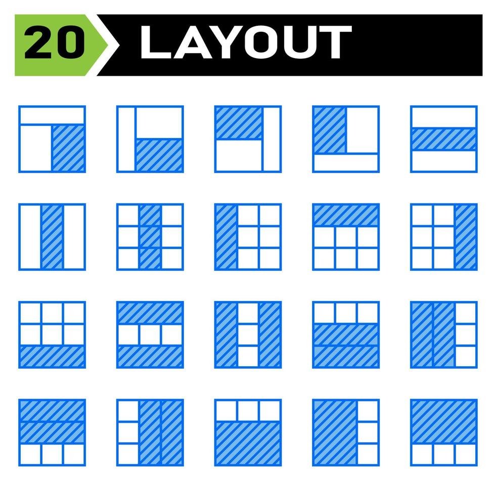 Layout icon set include layout, grid, dashboard, interface, user interface, align, template, design, flayer, graphic, cover, poster, vector, banner, creative, concept, brochure, abstract, modern, bus vector