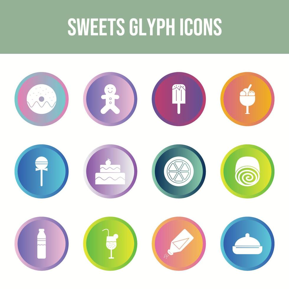 12 iconos de vector de dulces en un conjunto