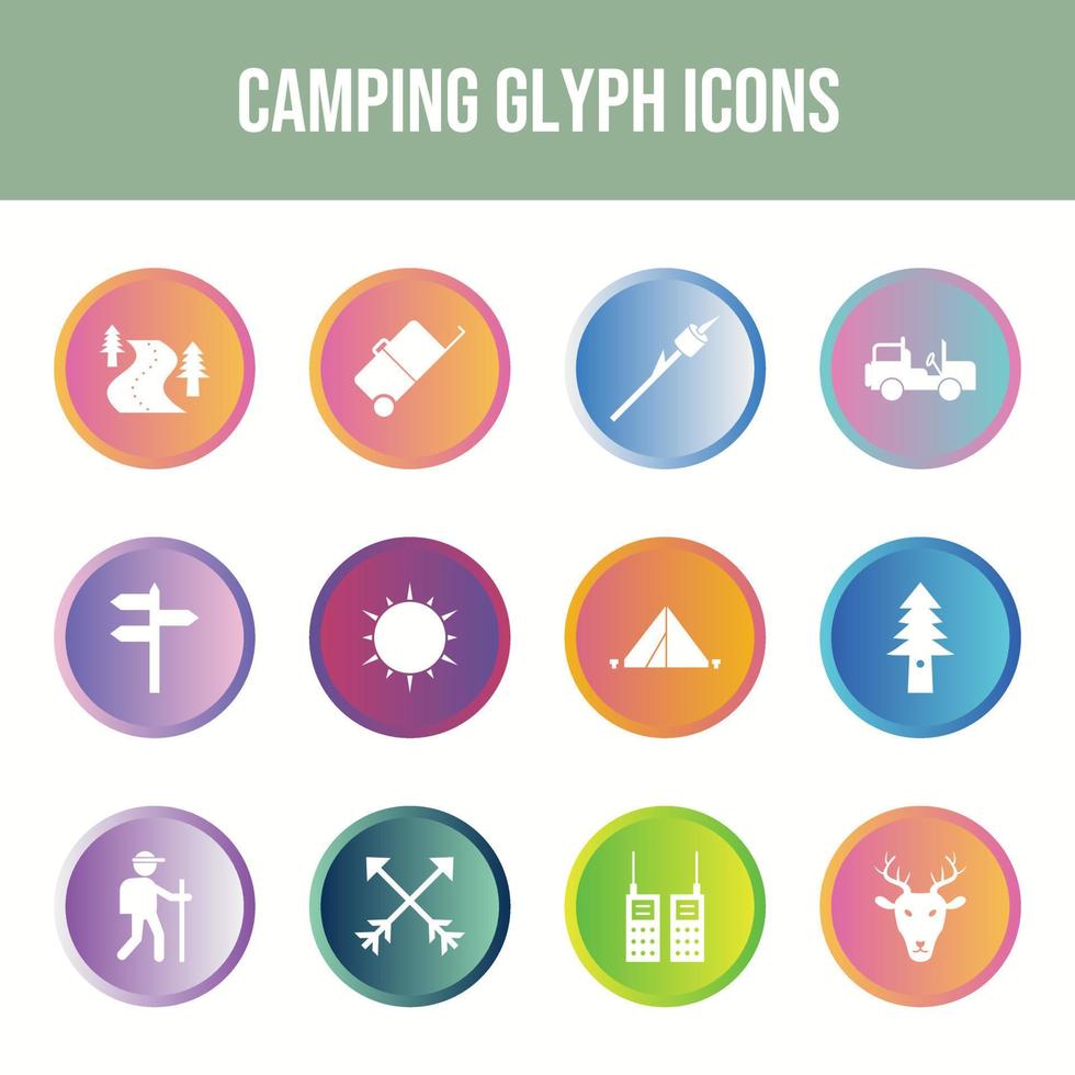 hermoso conjunto de iconos de vector de camping