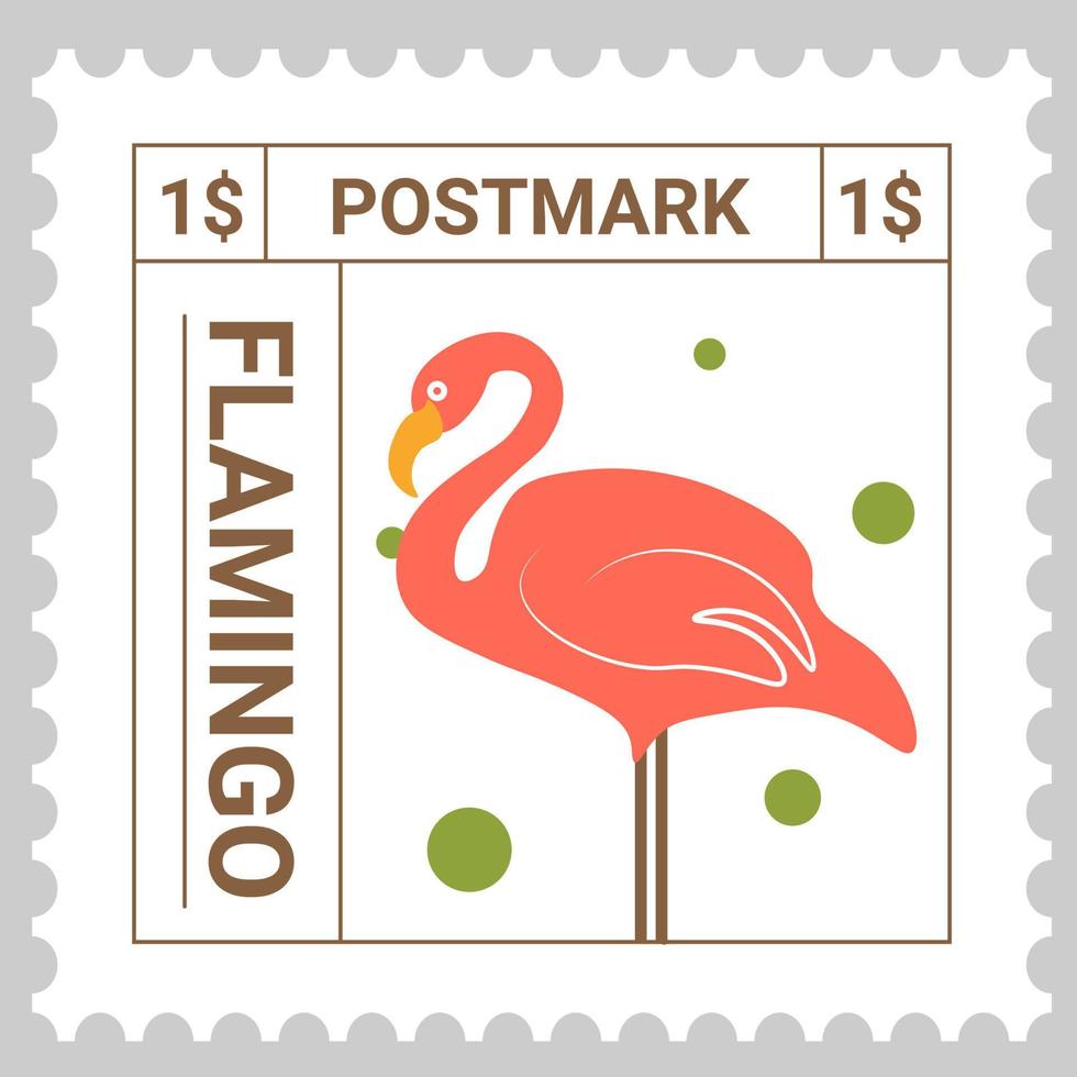 matasellos de flamenco o postal con pájaro animal vector