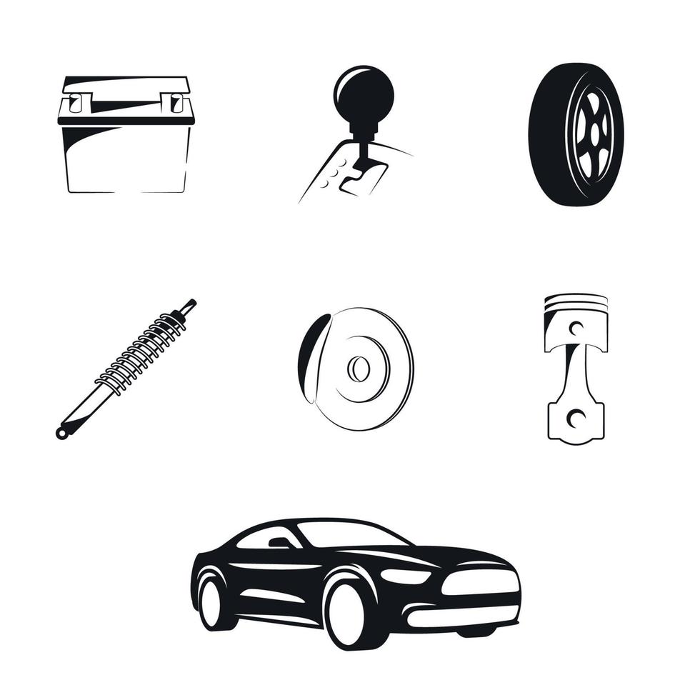 conjunto de iconos aislados en un color negro de piezas de automóviles temáticos vector