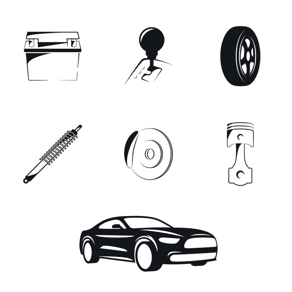 Set of isolated icons on a theme car parts black color vector