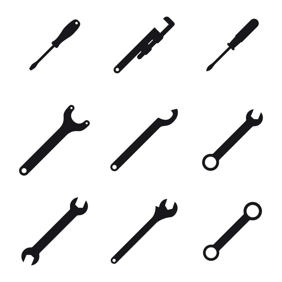 Silhouettes of screw and wrench black vector