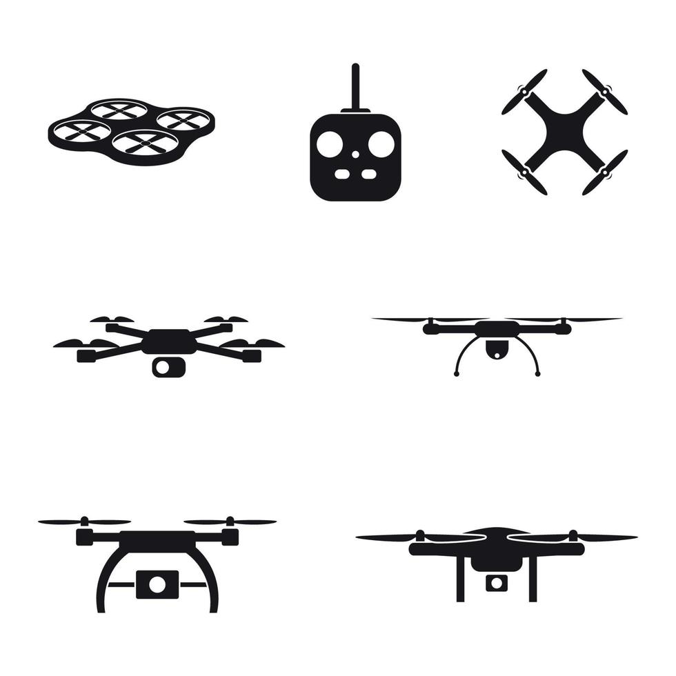 conjunto de iconos aislados en una cámara temática uav color negro vector