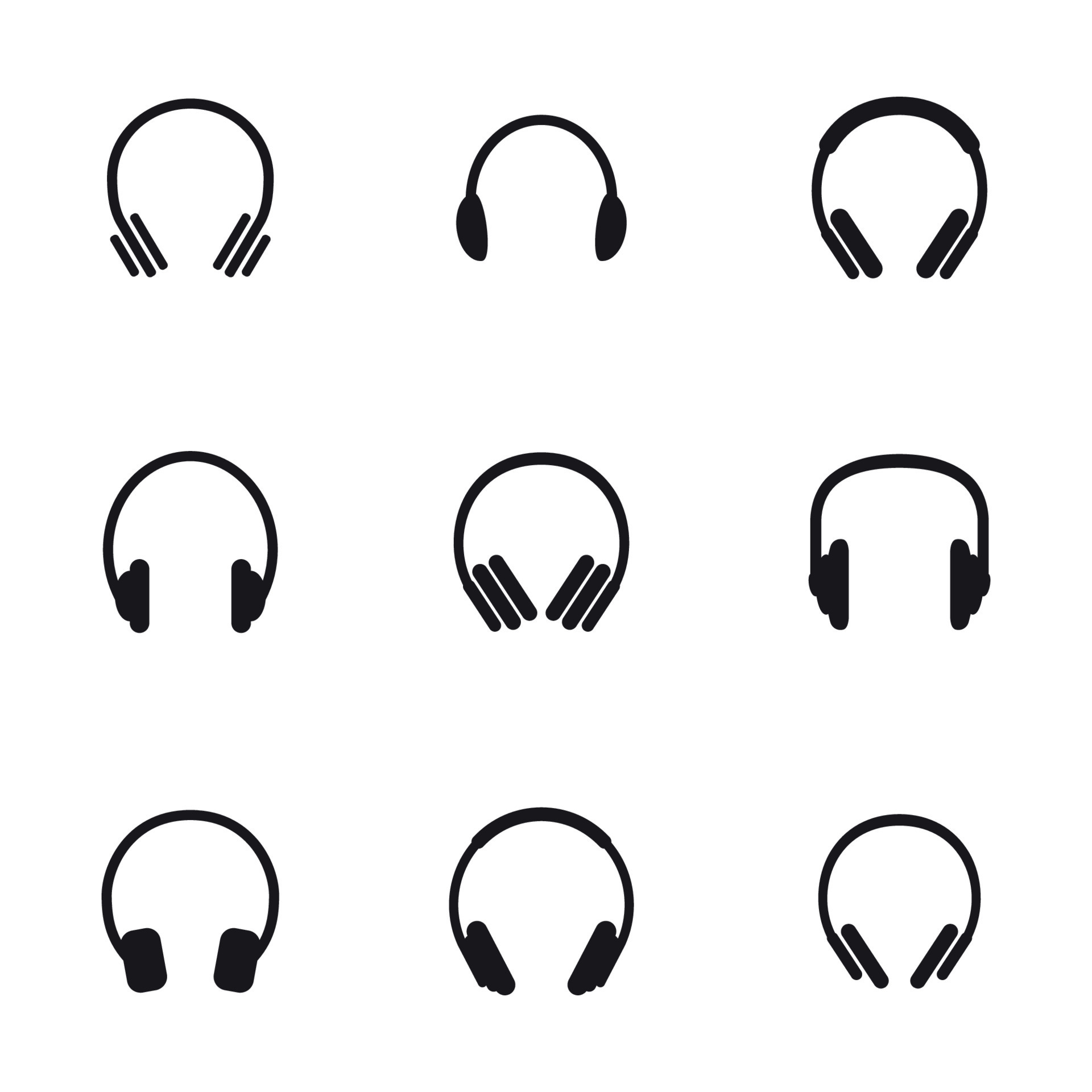 Simple black headphone icons set 17533518 Vector Art at Vecteezy