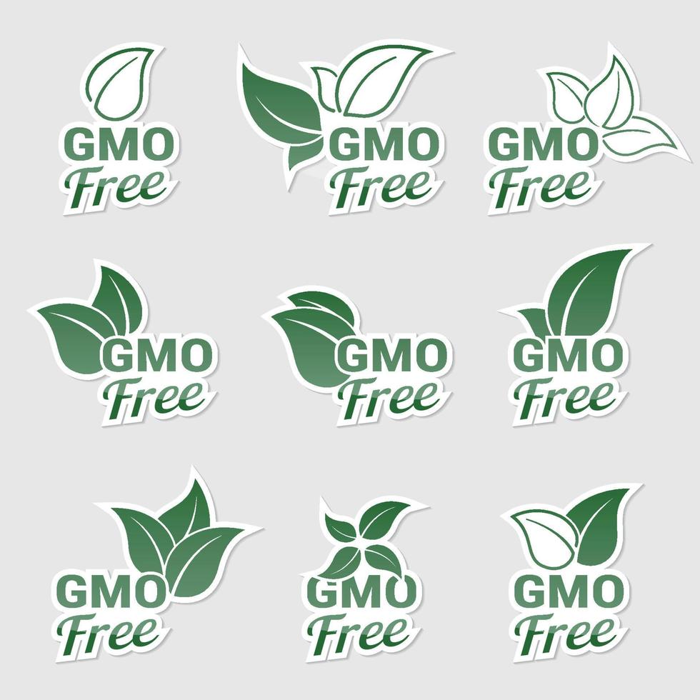 icons, stickers natural products without GMOs green glossy with shadow vector