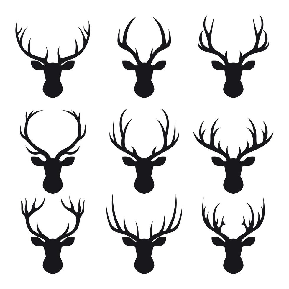 Set of black isolated icons deer horns label vector