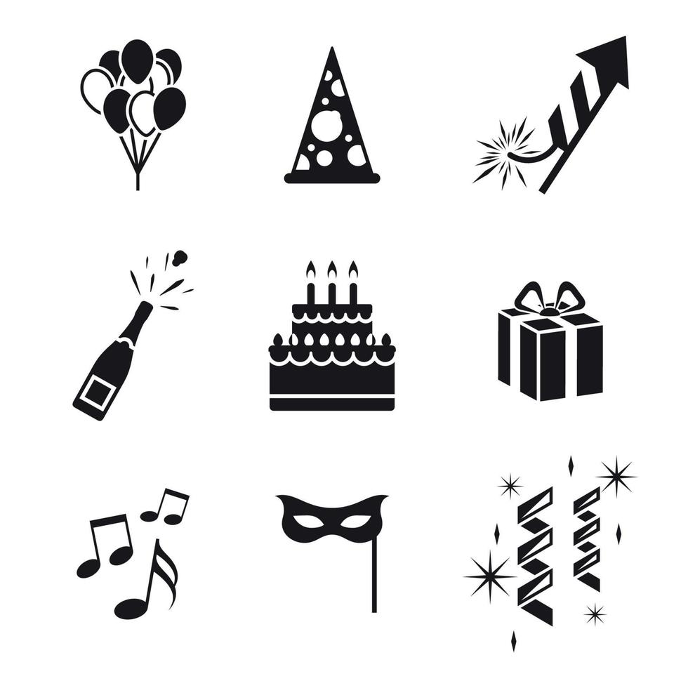 Set of black, isolated icons on a theme birthday and celebration vector
