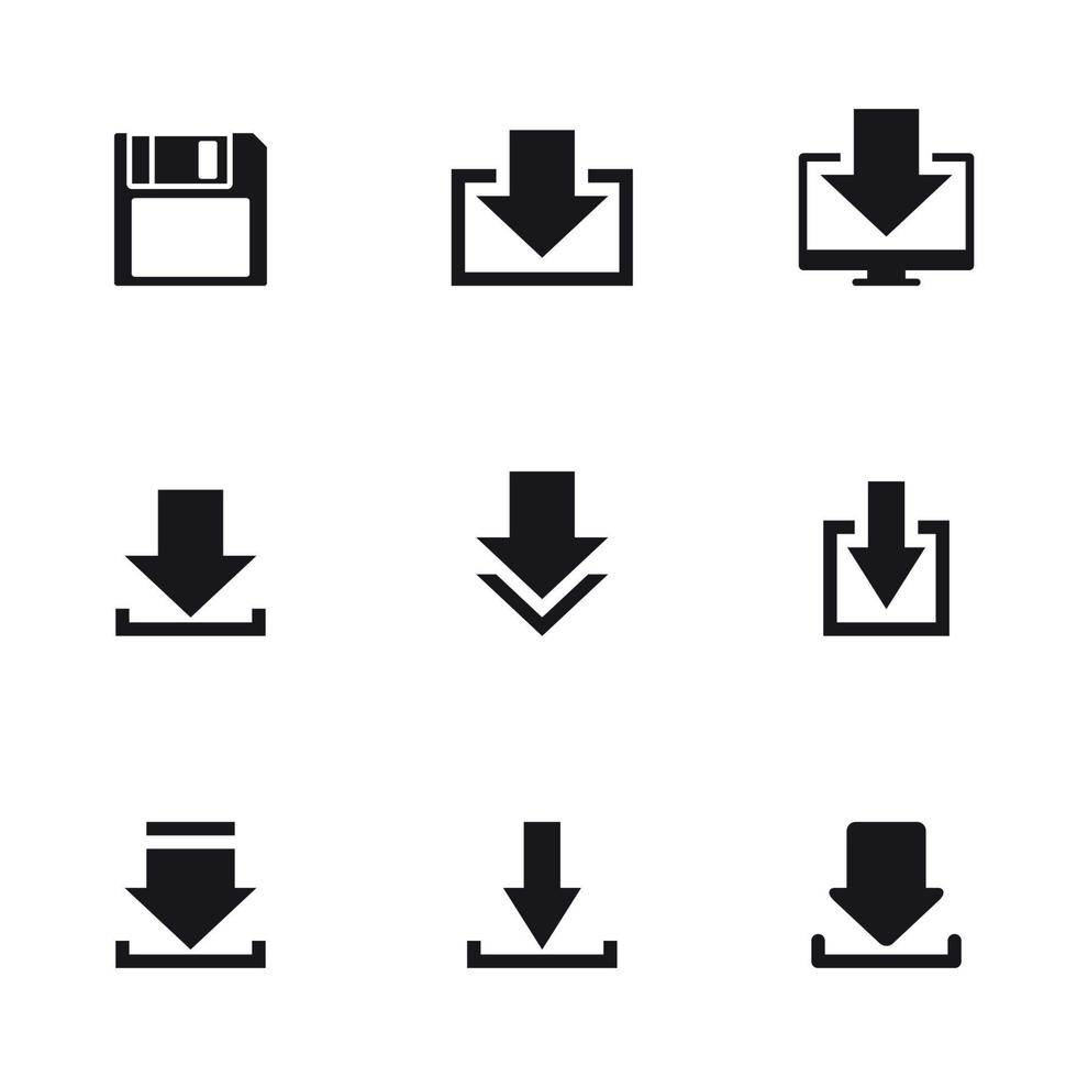 Set of isolated, black icons on a theme download vector