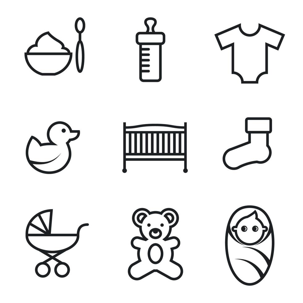 Set of linear, black icons on a theme baby vector