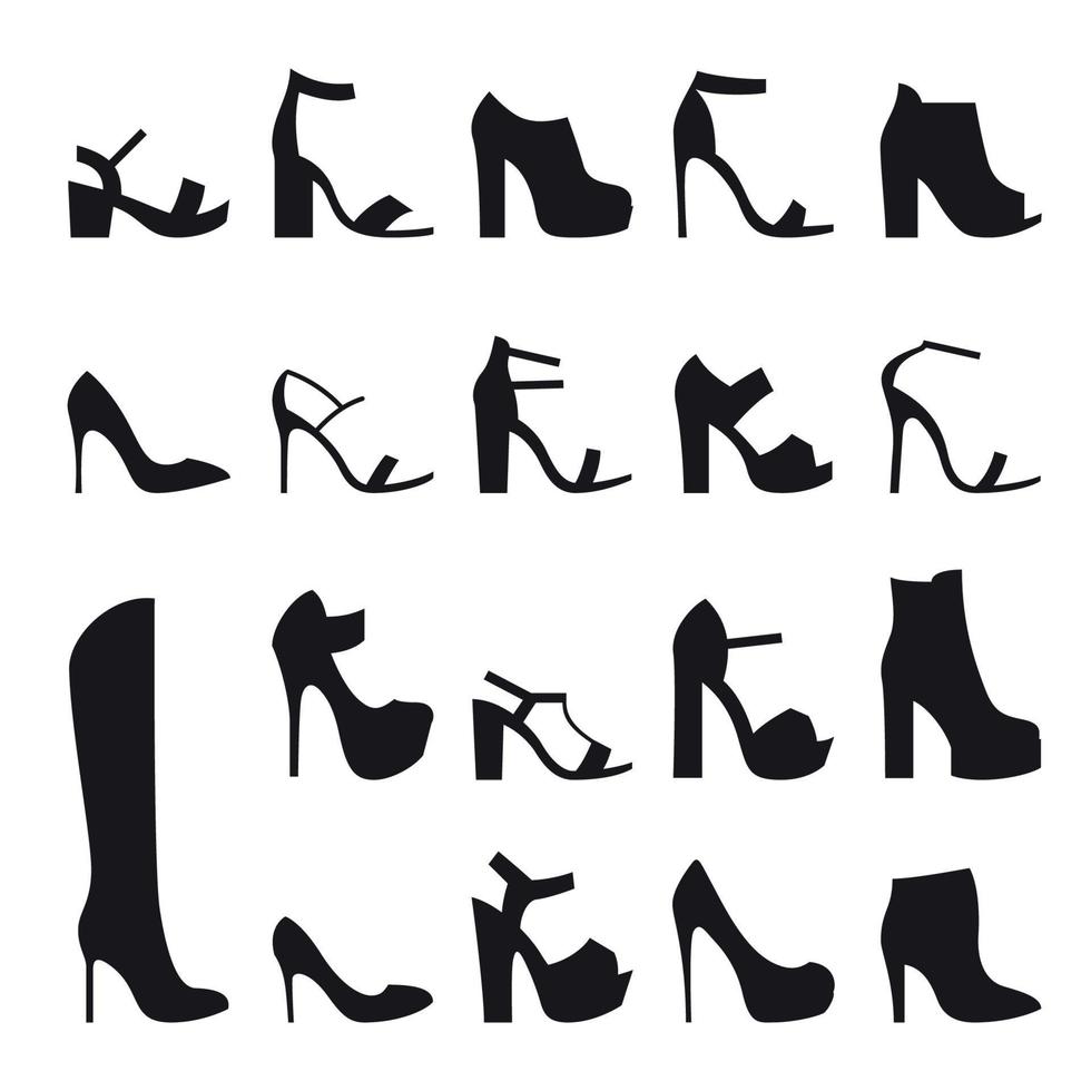 Set of isolated, black icons Heeled shoes silhouette vector