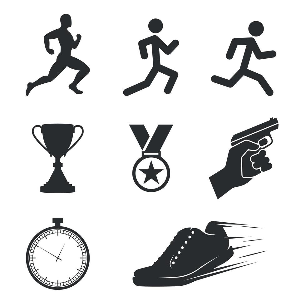 Set of isolated black icons on a theme run competition vector