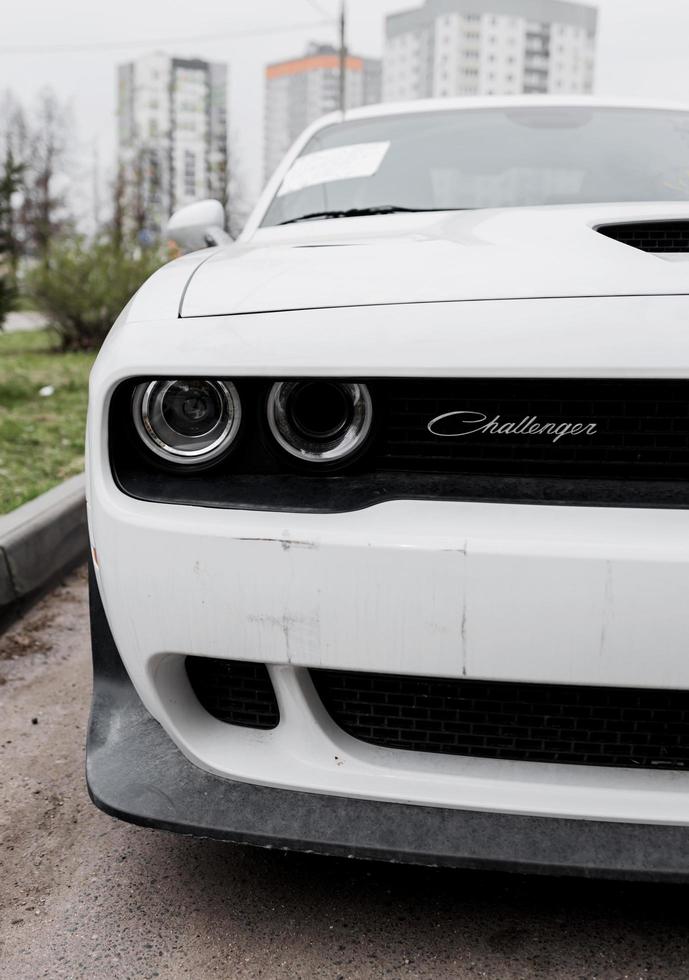 Minsk, Belarus, January 2023 - white dodge challenger photo