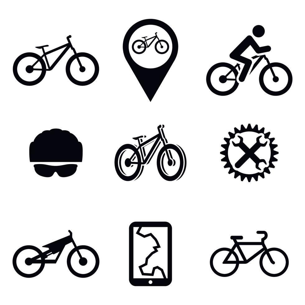 conjunto de iconos negros aislados tema de bicicleta vector