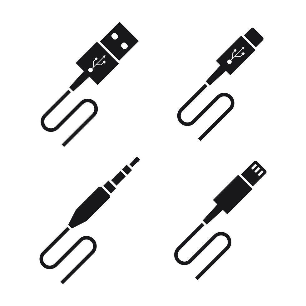 Black isolated icons or logo of cables for device vector