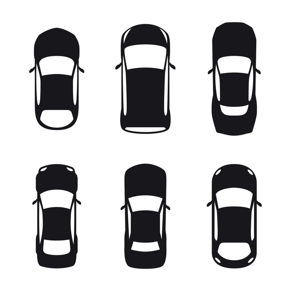 conjunto de siluetas de coches de vista superior ilustración negra vector