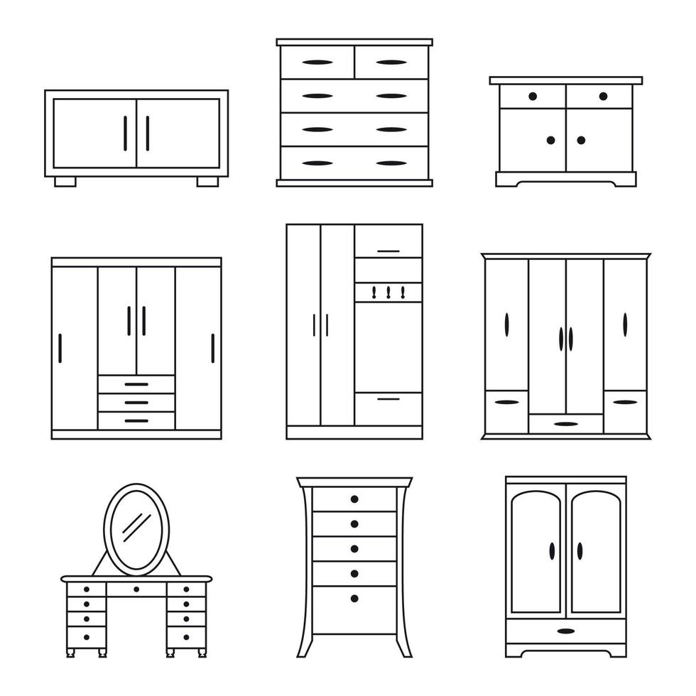 Set of linear icons on a theme cupboard vector